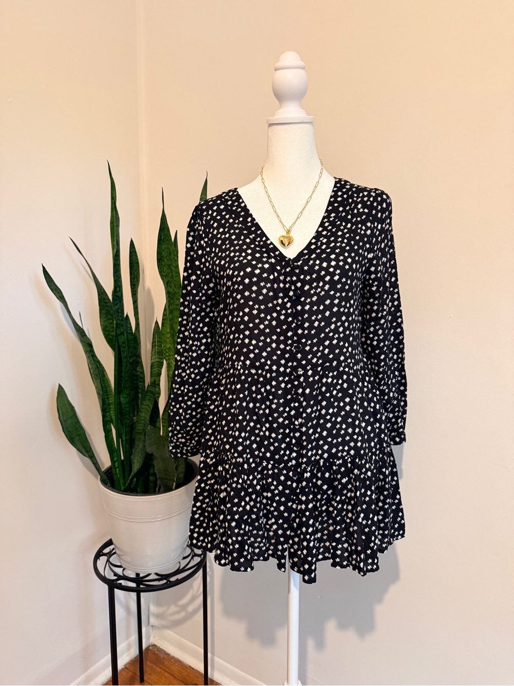 Maeve | Black and White Dot Peplum Tunic